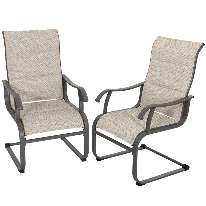 Chaises de salle à manger d'extérieur, PVC-coated polyester respirant, structure en fer, beige