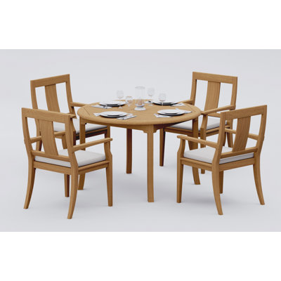 5 Pcs Grade-A Teak Wood Dining Set: 48" Round Table And 4 Osborne Arm Chairs #11OS1004