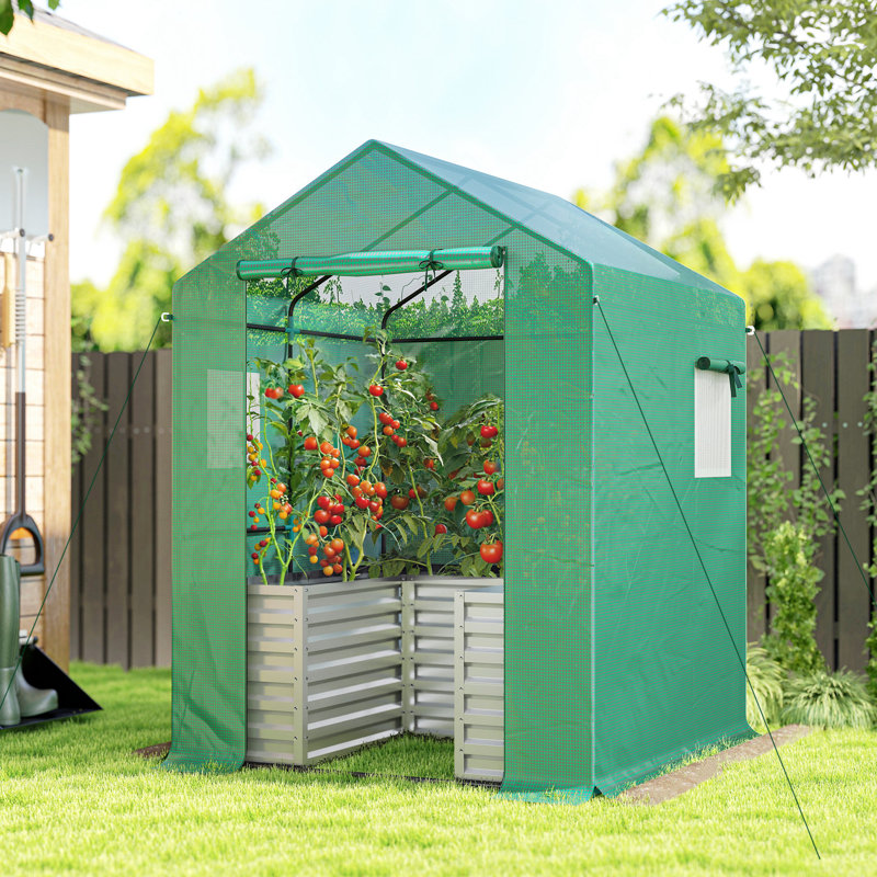Serre avec jardin surélevé, serre extérieure, vert, Vert / Argent