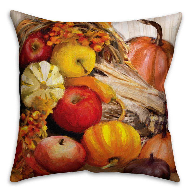 Fall Cornucopia Outdoor Reversible Throw Pillow, Outdoor