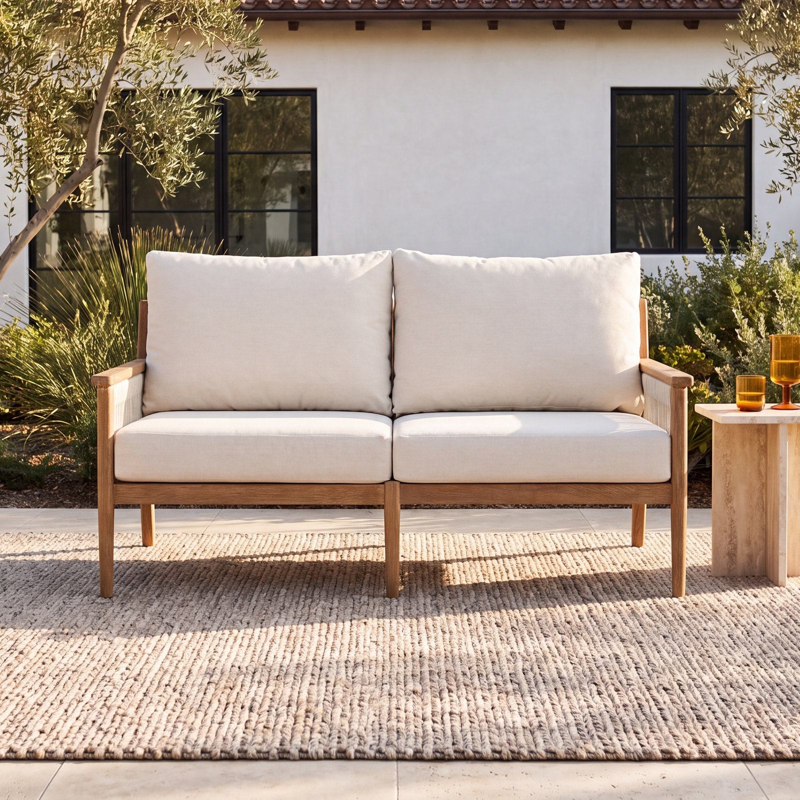 Rydell 55" Acacia Patio Loveseat, Gray
