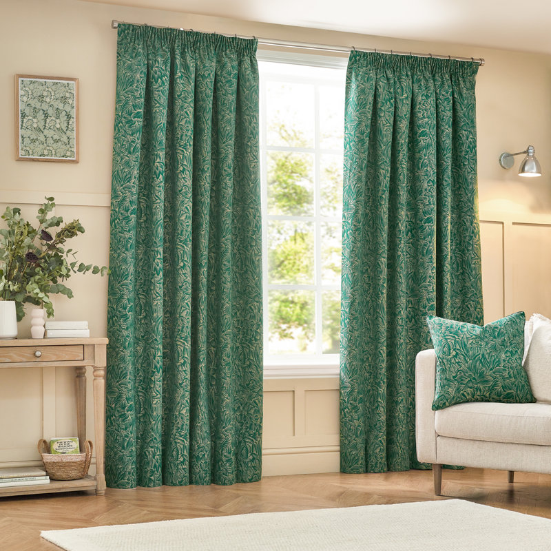 Amelianna Jacquard Pencil Pleat Curtains, Width 168 x Drop 229 cm, Green