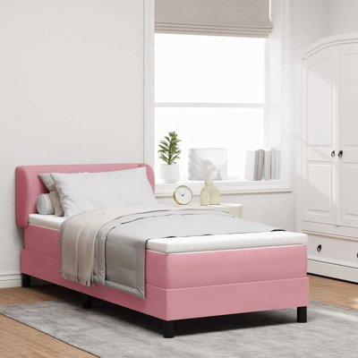 Lit sommier tapissier avec matelas gris foncé 31,5 x 78,7 en velours rose