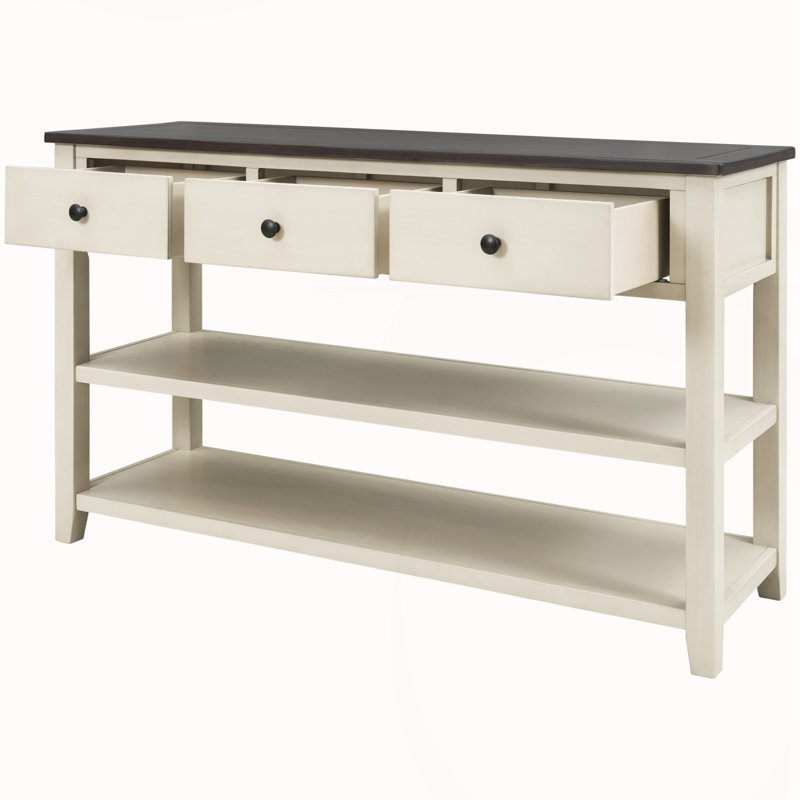 Console rétro avec deux tablettes ouvertes, Beige