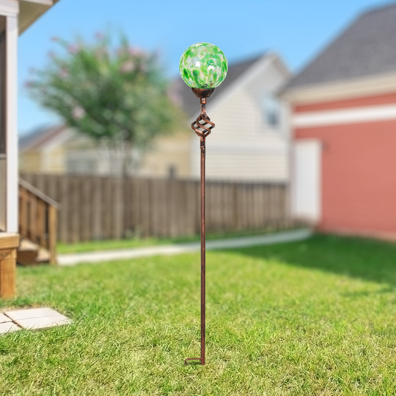 Piquet de jardin solaire en verre nid d'abeille perlé, Vert