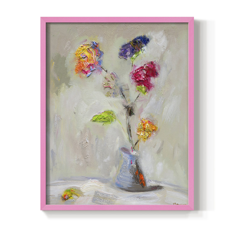 Imprimé floral néoplitanien - bois massif, H 10 po x l 8 po, Rose