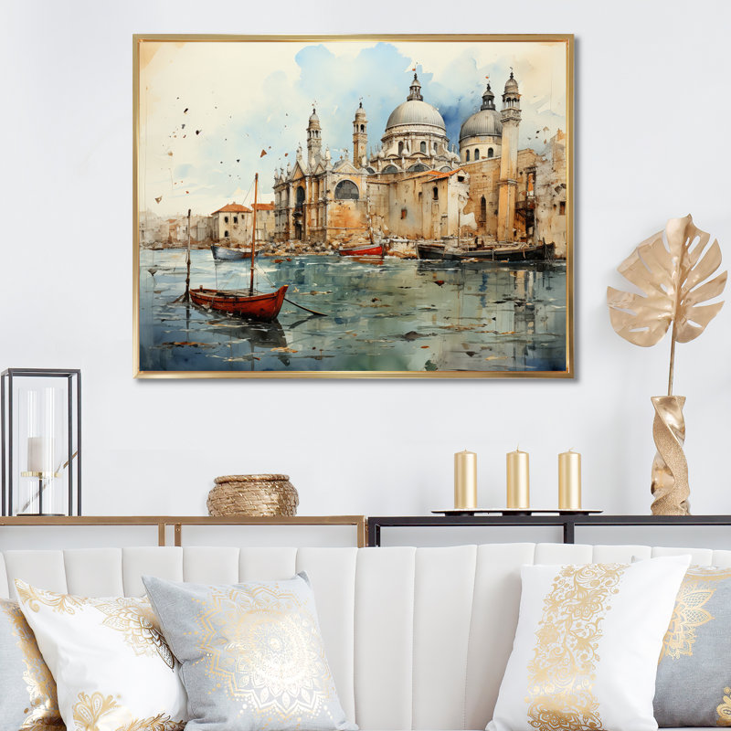 «Venice Chronicles Vintage Journal Collage I», reproduction sur toile, H 12 po x l 20 po x P 1 po, Cadre flottant doré