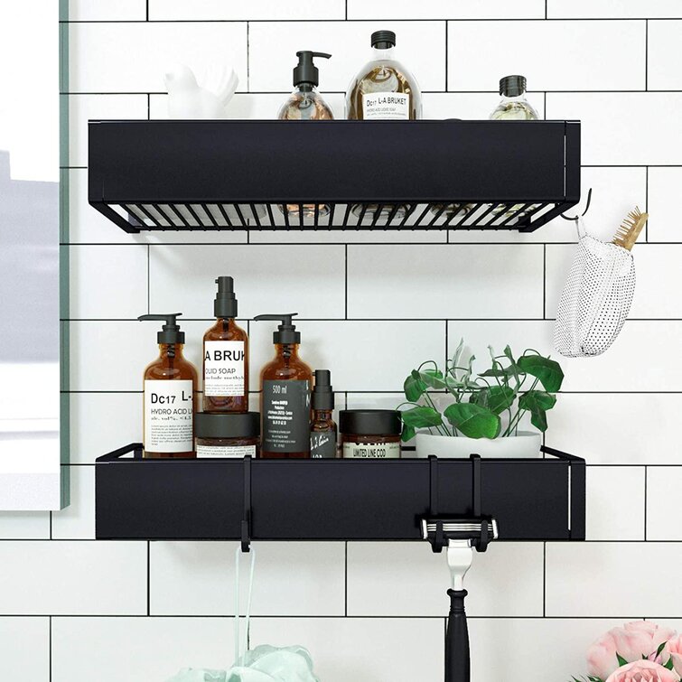 Shower Caddy Rustproof, Shower Shelves Self-adhesive With Hooks Shower  Organiser Wall Mounted Bathroom Shampoo Holder, Matte Black