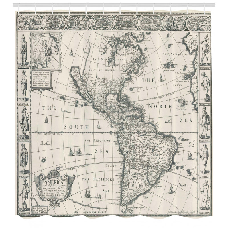 Ensemble de rideau de douche avec crochets World Map, H 70 po x l 69 po