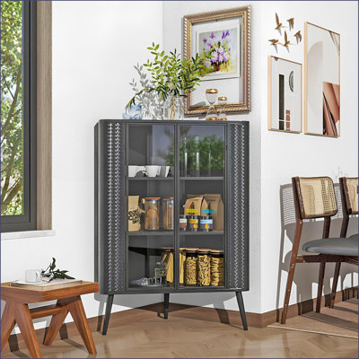 Armoires, rangement d'angle moderne à 3 niveaux avec portes en verre trempé, tablettes amovibles et amp; Structure en métal | Organisateur peu encombrant pour la salle de bain, la cuisine, la chambre à coucher | Moderne | Acier, verre trempé