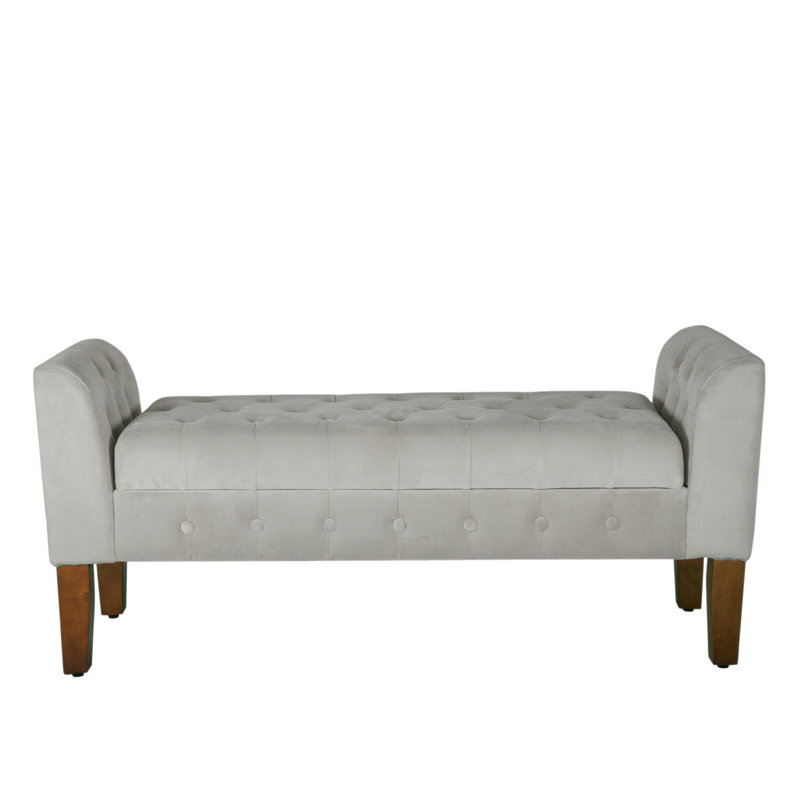 Upholstered Storage Bench, Bella Dove Performance Velvet