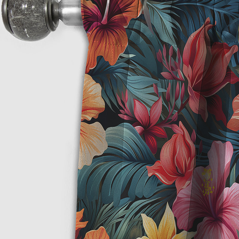 Hibiscus multicolore fleurs tropicales III - Rideau floral - Rideau occultant - 1 panneaux, L 52 po x L 63 po