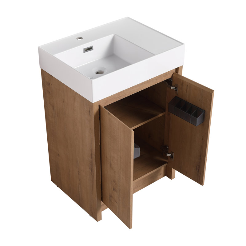 Meuble-lavabo autoportant 24 po Quarnar avec 2 portes et comptoir en résine blanche (non assemblé)
