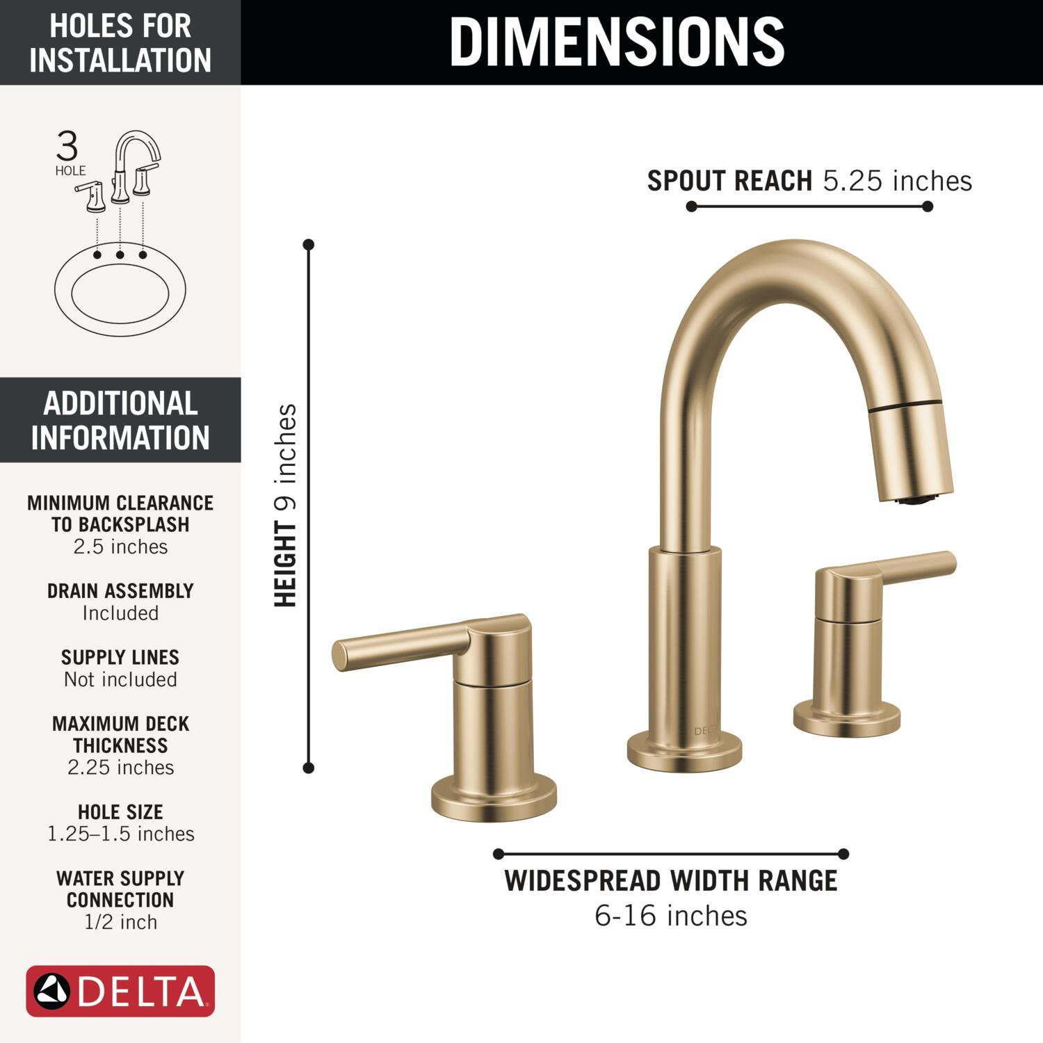 Nicoli Pull-Down Widespread Bathroom Faucet, Champagne Bronze