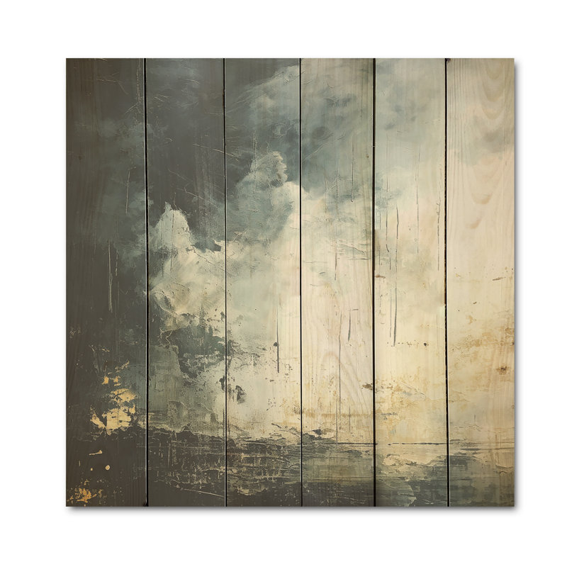 Minimalisme gris ciel tempête I - Art sur bois de pin naturel, H 15 po x l 15 po