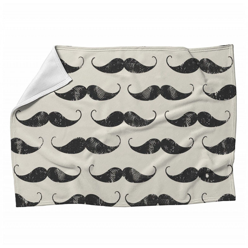 Jeté Moustaches en molleton - Couvertures douces et tendance - Jeté pour canapé, lit et chaises, L 60 po x L 80 po