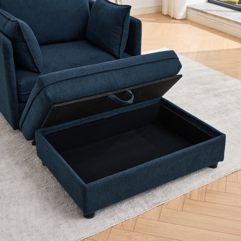 Chaise longue rembourrée en chenille bleue 58,6 po avec repose-pieds amovible, Bleu
