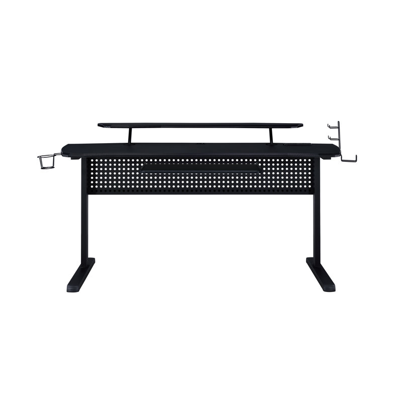 Ahad Writing Desk with Power Outlet, Black/Black