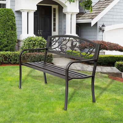 Banc de jardin 50 po, banc de patio extérieur avec motif animal, banc en métal coulé pour cour, pelouse, porche