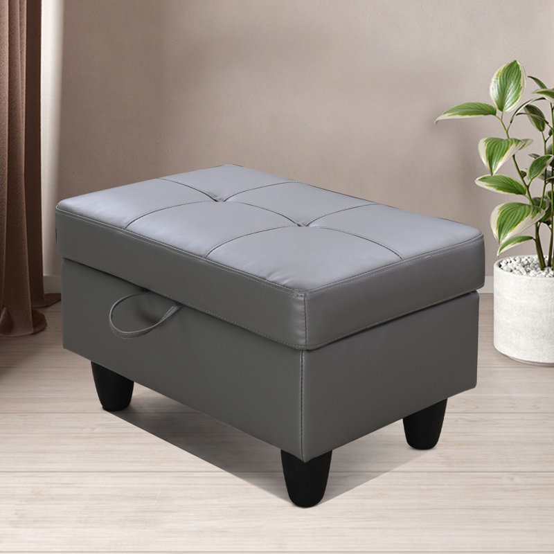 Modern Faux Leather Ottoman With Storage Space For Sofas, Gray