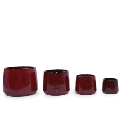 Pot à fleurs rouge moderne 4 pièces en pâte de haricot, polyvalent pour les espaces intérieurs et extérieurs sur le patio, le jardin, les rebords de fenêtre avec un pot de fleurs en céramique ultrabrillant et fini comme la résistance au gel