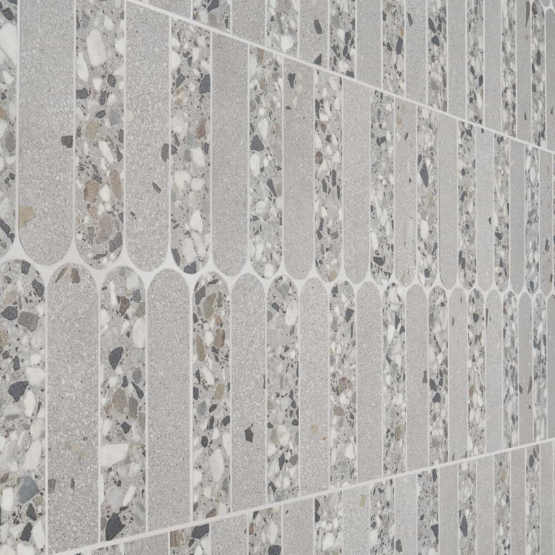 Kobe 2x8 Fish Scale Matte Terrazzo Look Porcelain Mosaic Tile, Smoke Gray