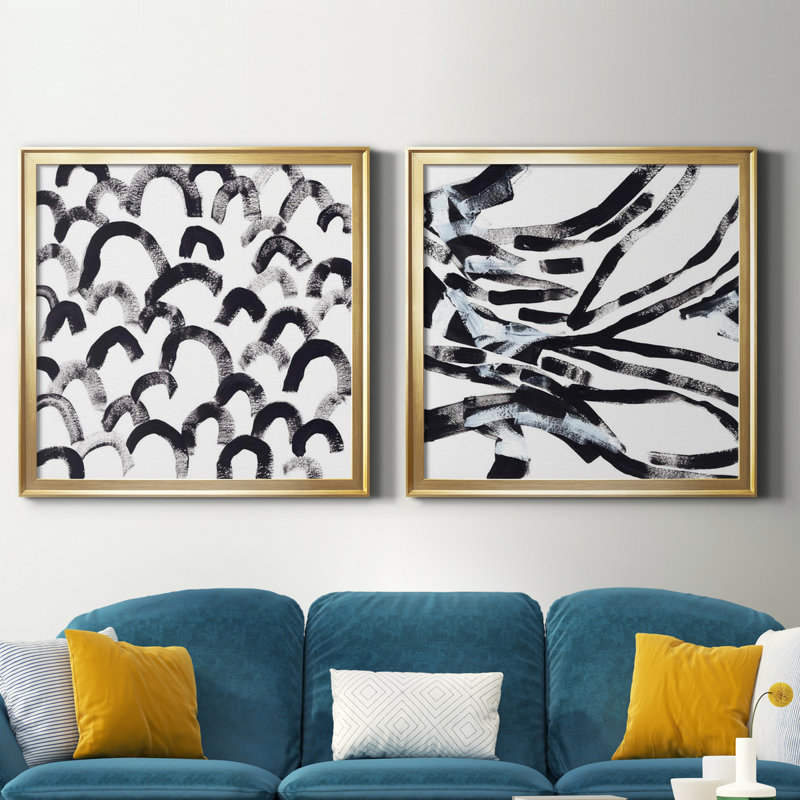 Onyx Code I - ensemble de 2 reproductions d'art encadrées, Toile encadrée dorée, H 26,5 po x l 53 po x P 1,5 po, Pas de tapis