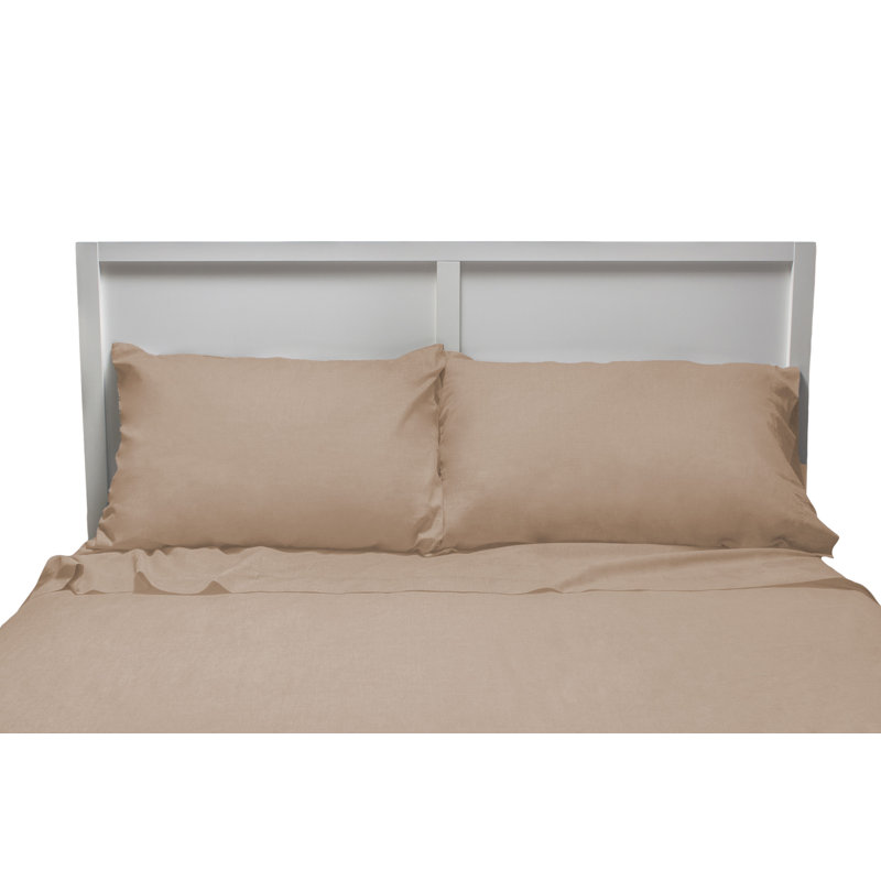 100% Cotton Standard Sheet Set, Full/Double Sheet Set + 2 Standard Pillowcases, Beige