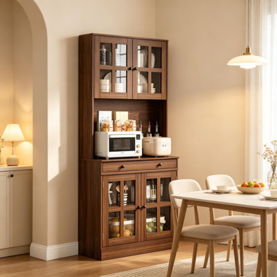 Armoire de cuisine 72 pouces avec portes en verre et tiroir de rangement pour la cuisine et la salle à manger