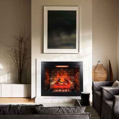 Foyer électrique encastrable 33 po avec garniture amovible - Dispositif de chauffage à écran tactile pour foyer sans fumée et son de feu craquelé Réglages de luminosité de flamme réglables 1500 W de chaleur, 5018 / H de chaleur