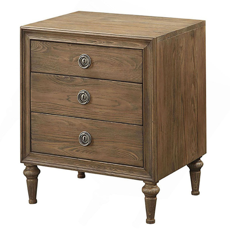 Table de chevet à 3 tiroirs en chêne récupéré