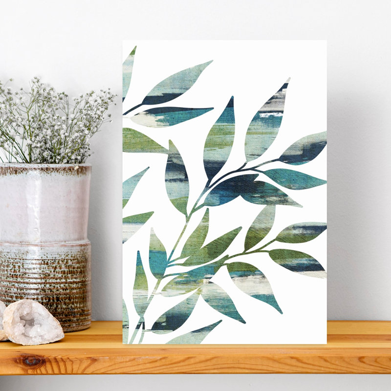Art mural abstrait bleu marine et vert, 18" H x 12" W