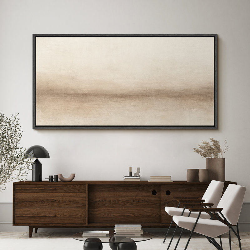 Large Framed Canvas Print Wall Art - Beige Abstract Landscape Print for Modern Neutral Home Decor, Black, 30" H x 60" W