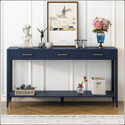 High-Quality Entryway Console Table with Vertical Stripe Drawers, Long Legs