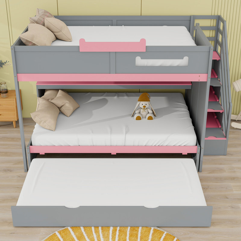 Lit double superposé double avec rangement intégré et éclairage DEL réglable, Gris