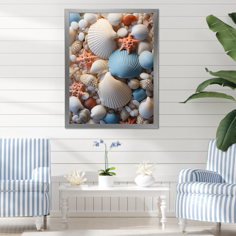 Décoration de plage photo coquillage II - décor mural animal côtier, H 32 po x l 24 po x P 1 po, Cadre photo argenté