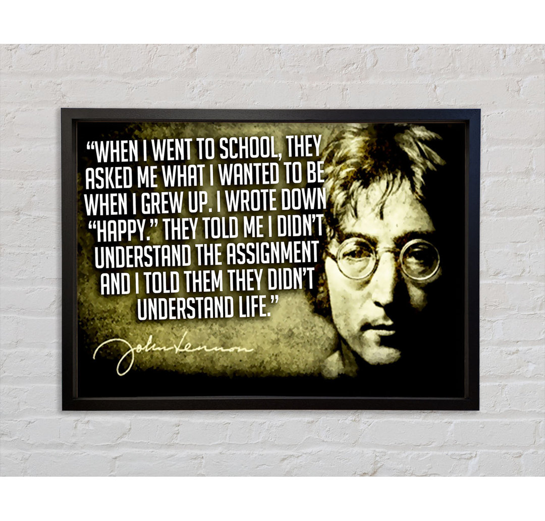 Motivationszitat Musikzitat John Lennon Happy - Einzelbildrahmen Typografie auf Leinwand