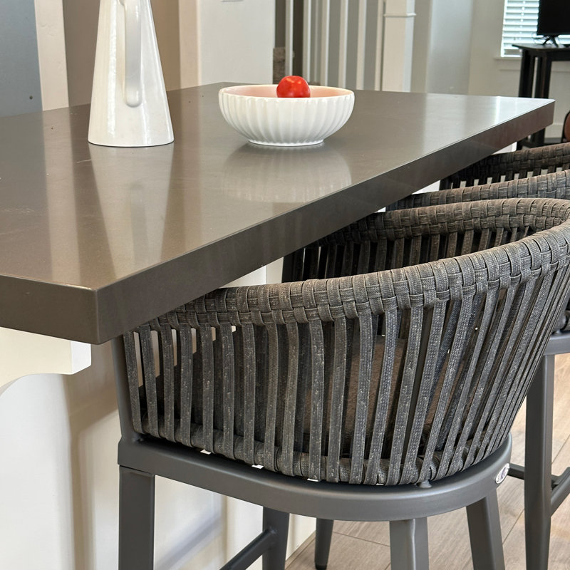 Bayou Breeze Counter Bar Stools Chair Set Of 2, Modern Aluminum Wicker Bar Chair Indoor And Outdoor, Gray