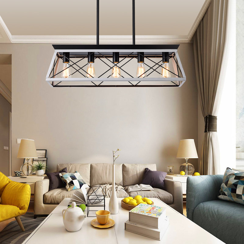 Salle à manger 5 - Luminaire suspendu en fer à hauteur ajustable avec abat-jour blanc