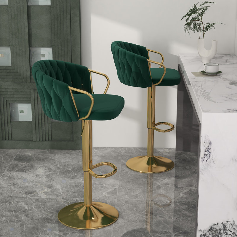 Christal Height Adjustable Swivel Bar Stool, Dark Green