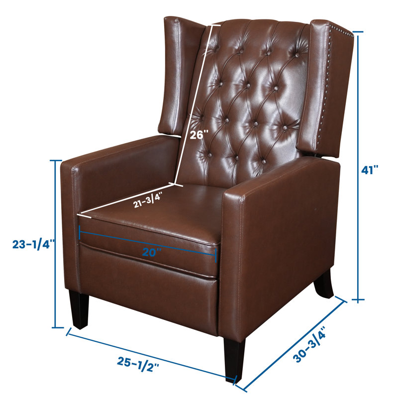 Brown Faux Leather Tufted Recliner with Wood Legs