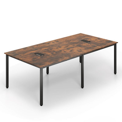 1 Pcs 95" X 48" Large Meeting Table Seats Up To 10 People 2 Cable Grommets For Office by 17 Stories