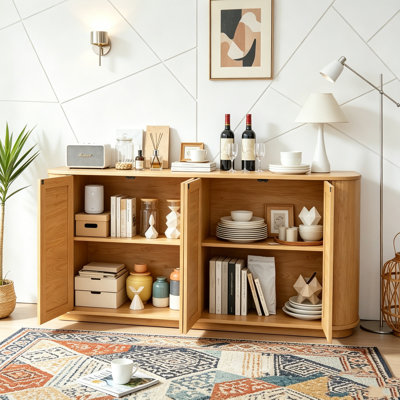 Sideboard Storage Cabinet with wave pattern Buffet Cabinet Wooden Vertical Striped Cabinet