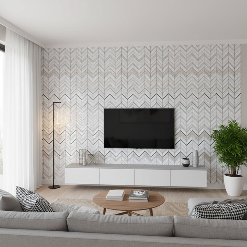 Seashell Herringbone Mosaic Wall Tile