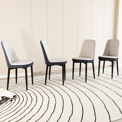 Mobilier de salle à manger 4 pièces - Cuir d'unité centrale, coussin ergonomique, pieds en métal noir, 4 chaises élégantes, rembourrage épais, structure