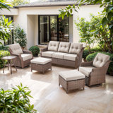 6 - Pieces Outdoor Wicker Sofa Seating Group With Ottomans And 6" Thick Cushions