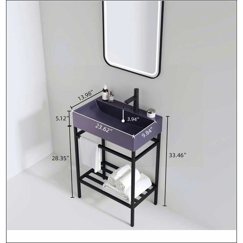 Ensemble de meuble-lavabo avec lavabo en céramique, lavabo console sur pied LOFI, Mauve