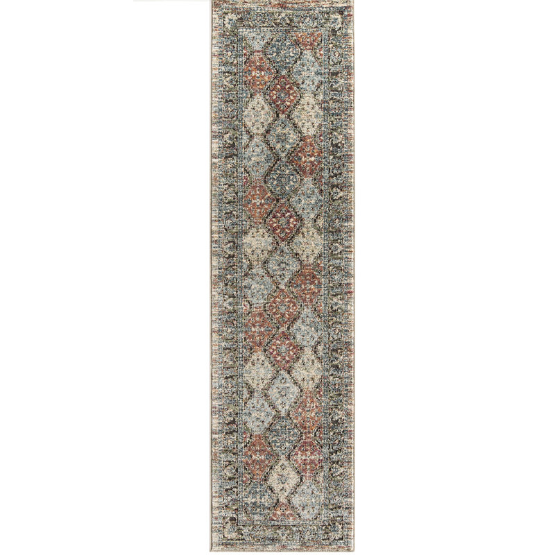 Kauffman Geometric Blue/Beige Area Rug, Runner 2'2" x 8'0"