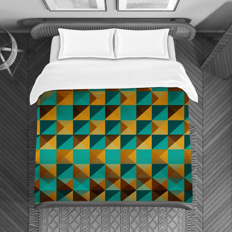 Machine Printed Duvet Cover, Twin Duvet Cover, Gold/Turquoise