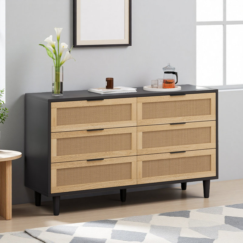 Armoire de rangement en rotin à 51 tiroirs 51,18 "avec glissières de tiroir, pour chambre à coucher, Noir